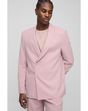 BoohooMAN Straight Fit Asymmetrical Detail Suit Jacket - Pink