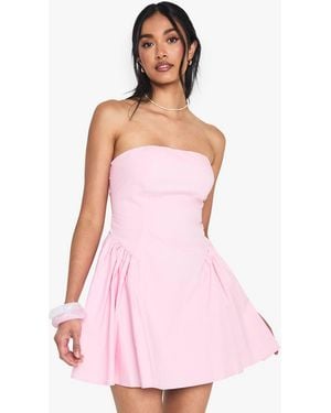 Boohoo Bandeau Poplin Mini Skater Dress - Pink