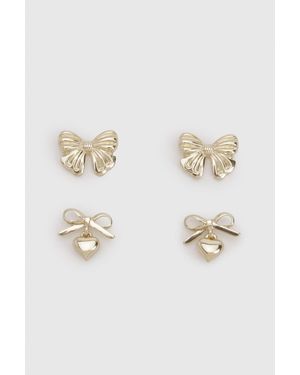Boohoo Bow Detail Stud Earrings 2 Pack - Neutro
