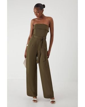 MissPap Bandeau Belted Wide Leg Jumpsuit - Green