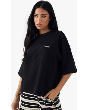 DSGN Studio Pocket Detail Short Sleeve Interlock Oversized T-Shirt - Black