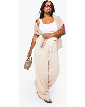 Boohoo Plus Woven Contrast Band Wide Leg Trouser - White
