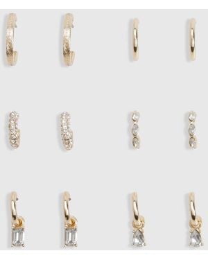 Boohoo Diamante Detail Hoop Earrings 6 Pack - White