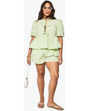 Boohoo Plus Tie Front And Short Co-Ord - Green