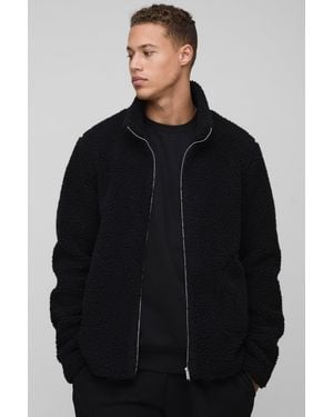 BoohooMAN Tall Borg Funnel Neck Jacket - Black