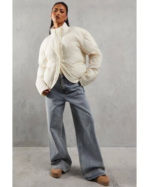 MissPap Ribbed Placket Puffer Coat - Gray