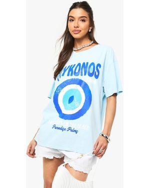 Boohoo Mykonos Evil Eye Printed T-Shirt - Blue