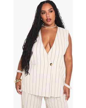 Boohoo Plus Sleeveless Stripe Blazer - White