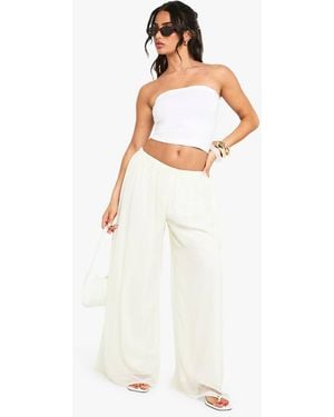 Boohoo Petite Crinkle Chiffon Palazzo Pants - White