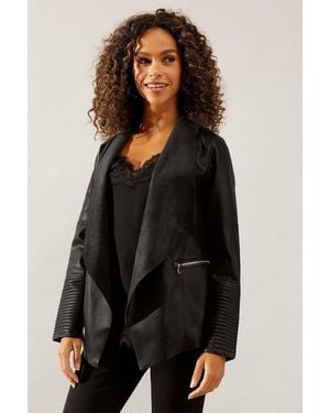 Wallis Faux Leather Waterfall Jacket - Black