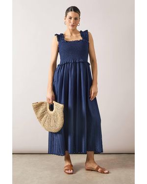 Wallis Broderie Ruffle Midi Dress - Blue
