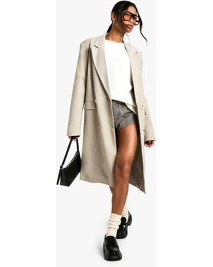 Boohoo Woven Oversized Longline Shoulder Padded Blazer - Natural