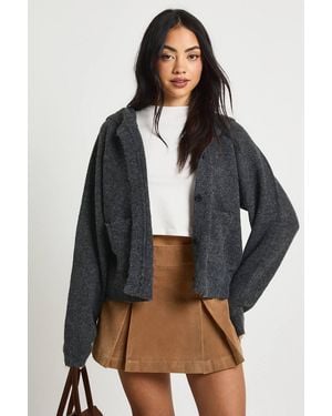 Boohoo Soft Knit Oversized Button Through Knitted Hoody - Black