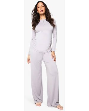 Boohoo Maternity Button Down Nursing Lounge Set - Gray