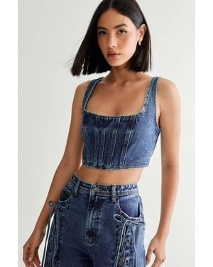Nasty Gal Denim Lace Back Corset Bralet - Blue