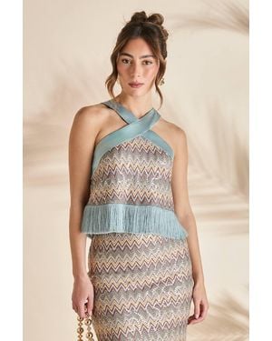 Coast Sequin Crochet Tassel Holiday Top - Multicolor