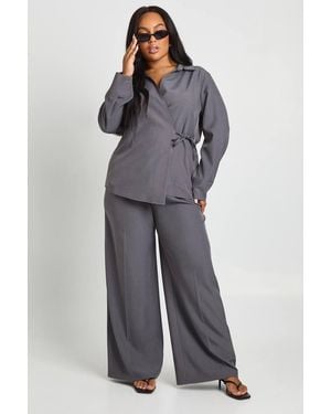 Boohoo Plus Woven Wrap Tie Shirt - Gray