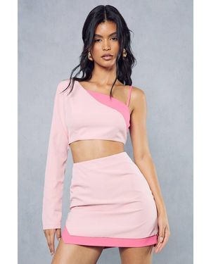 MissPap Color Block One Shoulder Micro Mini Co-Ord - Pink