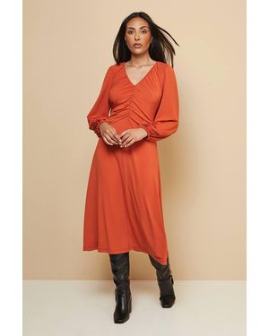 Wallis Petite Gathered Front Jersey Dress - Orange