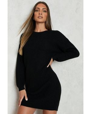 Boohoo Crew Neck Sweater Dress - Black