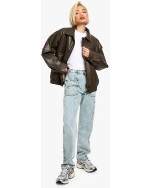 Boohoo Acid Wash Cargo Straight Fit Jeans - Blue