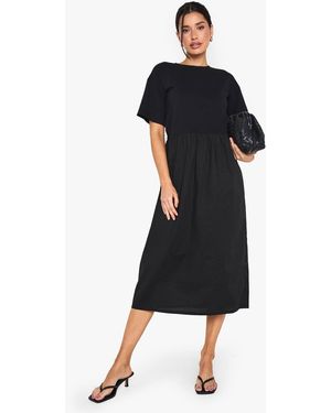 Boohoo Tall Jersey Cotton Mix Smock Dress - Black