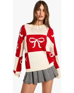 Boohoo Bow Christmas Sweater - Red