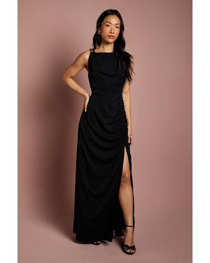 Coast Sleeveless Ruched Midi Dress With Buckle Detail - Black