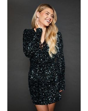 Dorothy Perkins Lace Trim Sequin Mini Dress - Gray