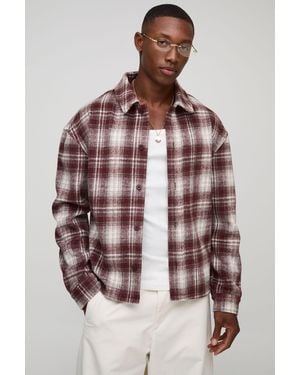 BoohooMAN Regular Fit Heavyweight Flannel Shirt Jacket - Brown