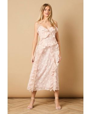 Oasis Ruffle Front V Neck Strappy Midi Dress - Natural