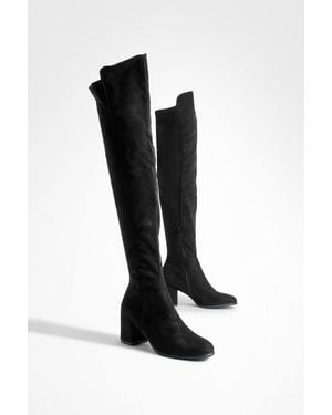 Boohoo Faux Suede Stretch Back Over The Knee Boots - Black