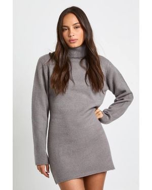 Boohoo Roll Neck Chunky Knit Mini Dress - Gray