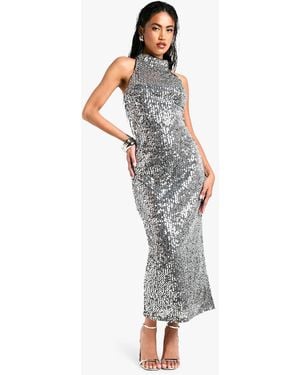 Boohoo Sequin Racer Midaxi Dress - Gray