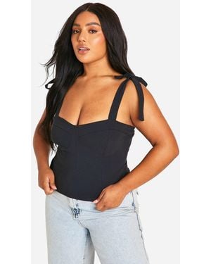 Boohoo Plus Bengaline Tie Bow Corset Top - Blue