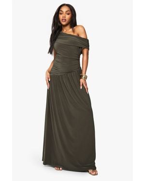 Boohoo Vestido Maxi Fruncido Asimétrico - Verde