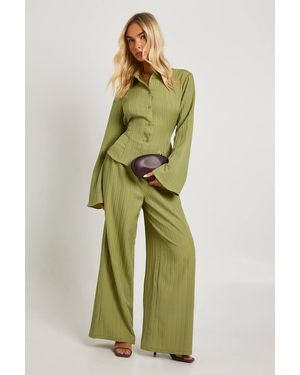 Boohoo Textured Tie Back Shirt & Trouser Co-Ord - Green