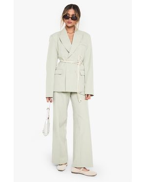 Boohoo Woven Tailored Pleated Straight Leg Trouser - White