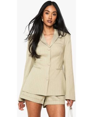 Boohoo Pinstripe Button Detail Tailored Blazer - Natural