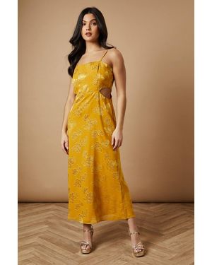 Oasis Jacquard Midi Cut Out Detail Dress - Yellow