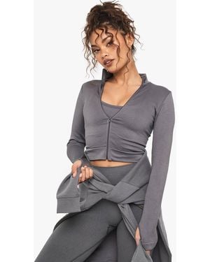 Boohoo Basics Seamless Rib Zip Through Jacket - Gray