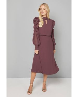 Wallis Petite Embellished Ruched Sleeve Midi Dress - Purple