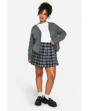 Boohoo Plus Plaid Pleated Mini Skirt - White