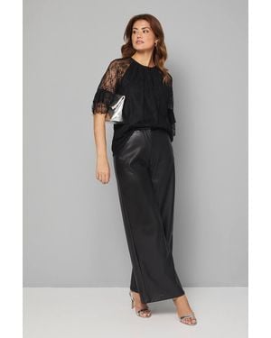 Wallis Lace Ruffle Sleeve Blouse - Black