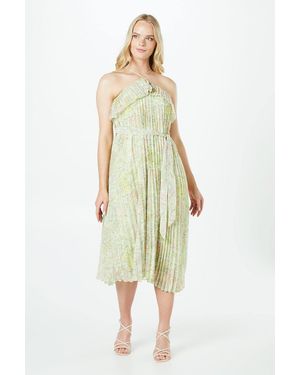 Oasis Pleated Halterneck Double Layer Midi Dress - Yellow