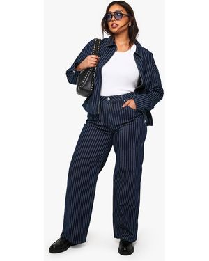 Boohoo Plus Striped Wide Leg Jean - Azul
