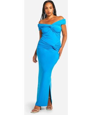 Boohoo Plus Double Slinky Twist Detail Maxi Skirt - Blue