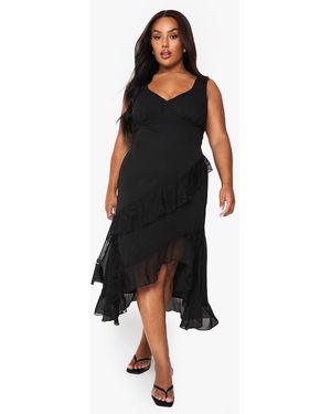 Boohoo Plus Ruffle Lace And Chiffon Midaxi Dress - Black