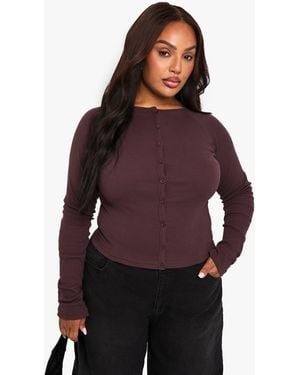 Boohoo Plus Button Down Long Sleeve Top - Morado