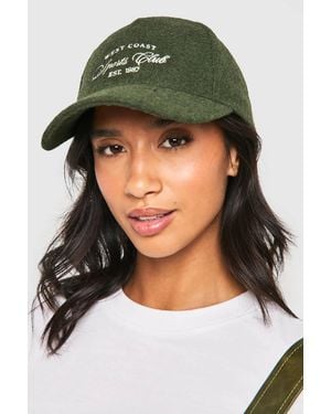 Boohoo Wool Look Slogan Cap - Green